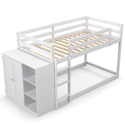 Twin Size Bunk Bed with Convertible Bookcase and Ladder, White - Gallery Canada