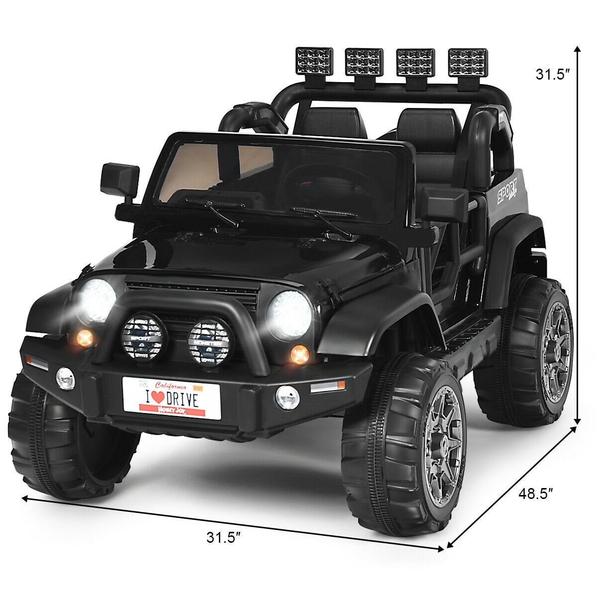 12V 2-Seater Ride on Car Truck with Remote Control and Storage Room, Black Powered Ride On Toys   at Gallery Canada