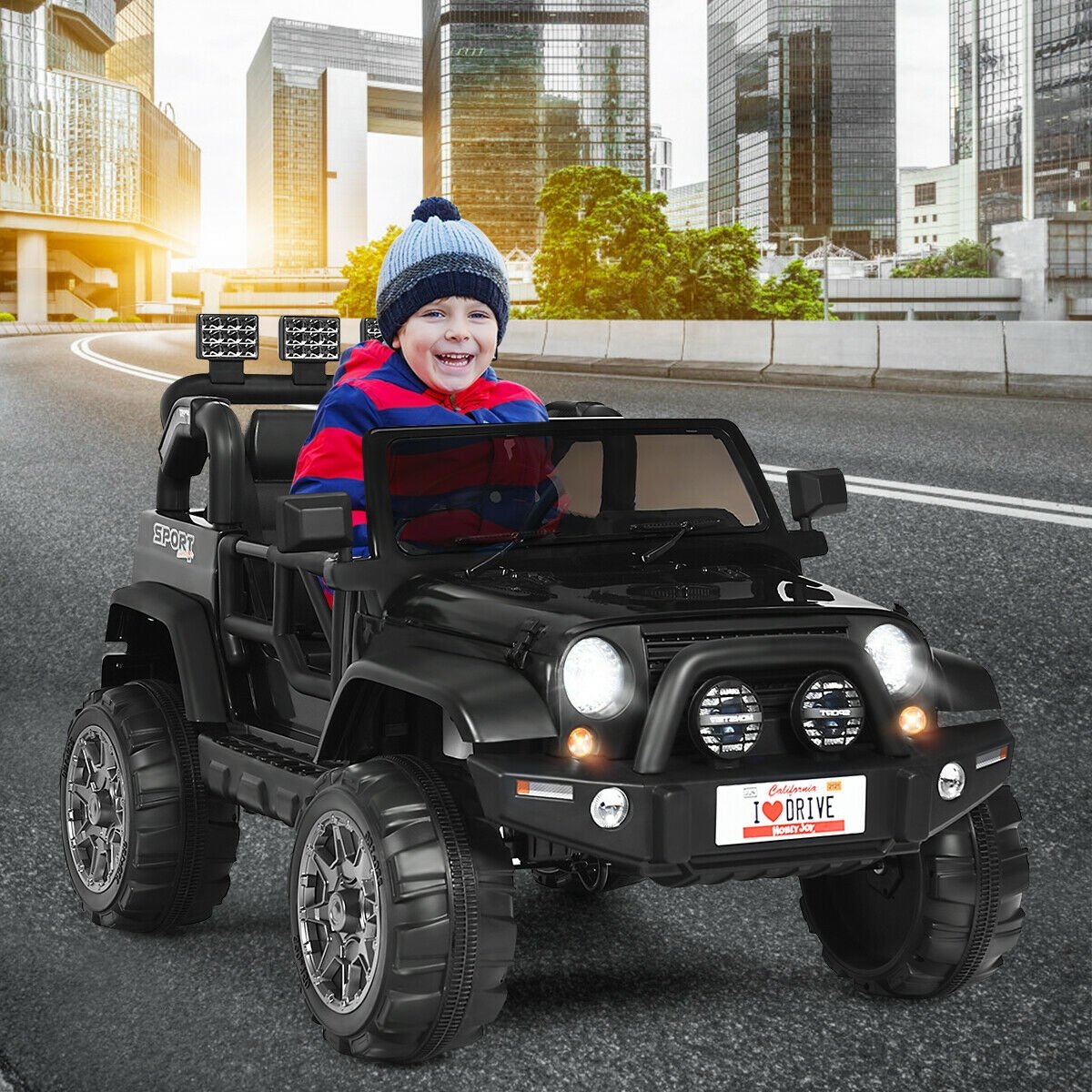 12V 2-Seater Ride on Car Truck with Remote Control and Storage Room, Black Powered Ride On Toys   at Gallery Canada