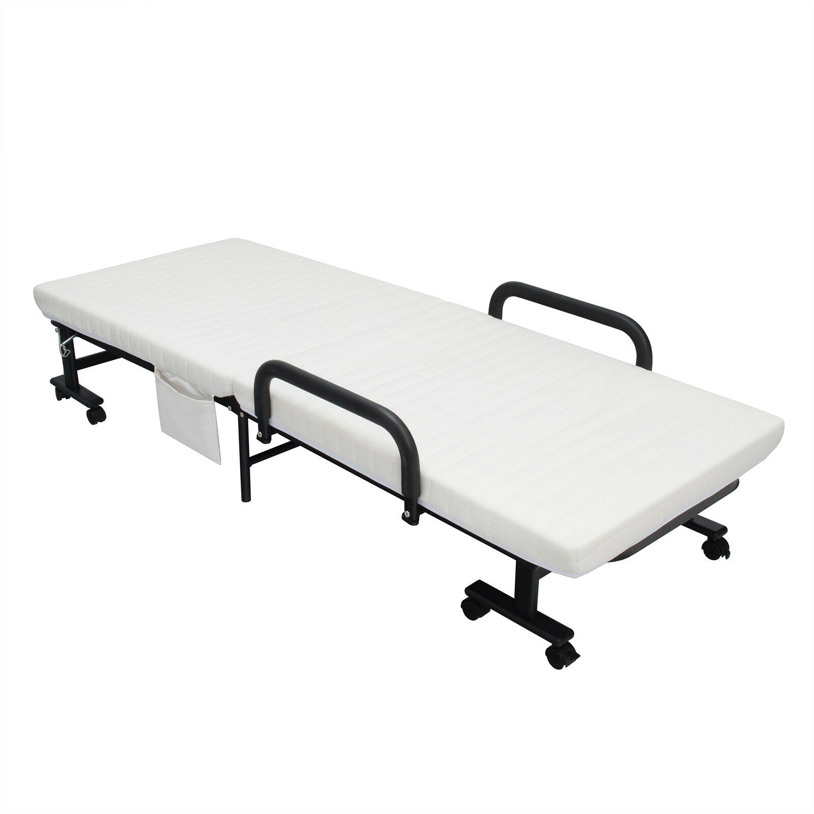 Folding Adjustable Guest Single Bed Lounge Portable with Wheels, White Folding Beds at Gallery Canada