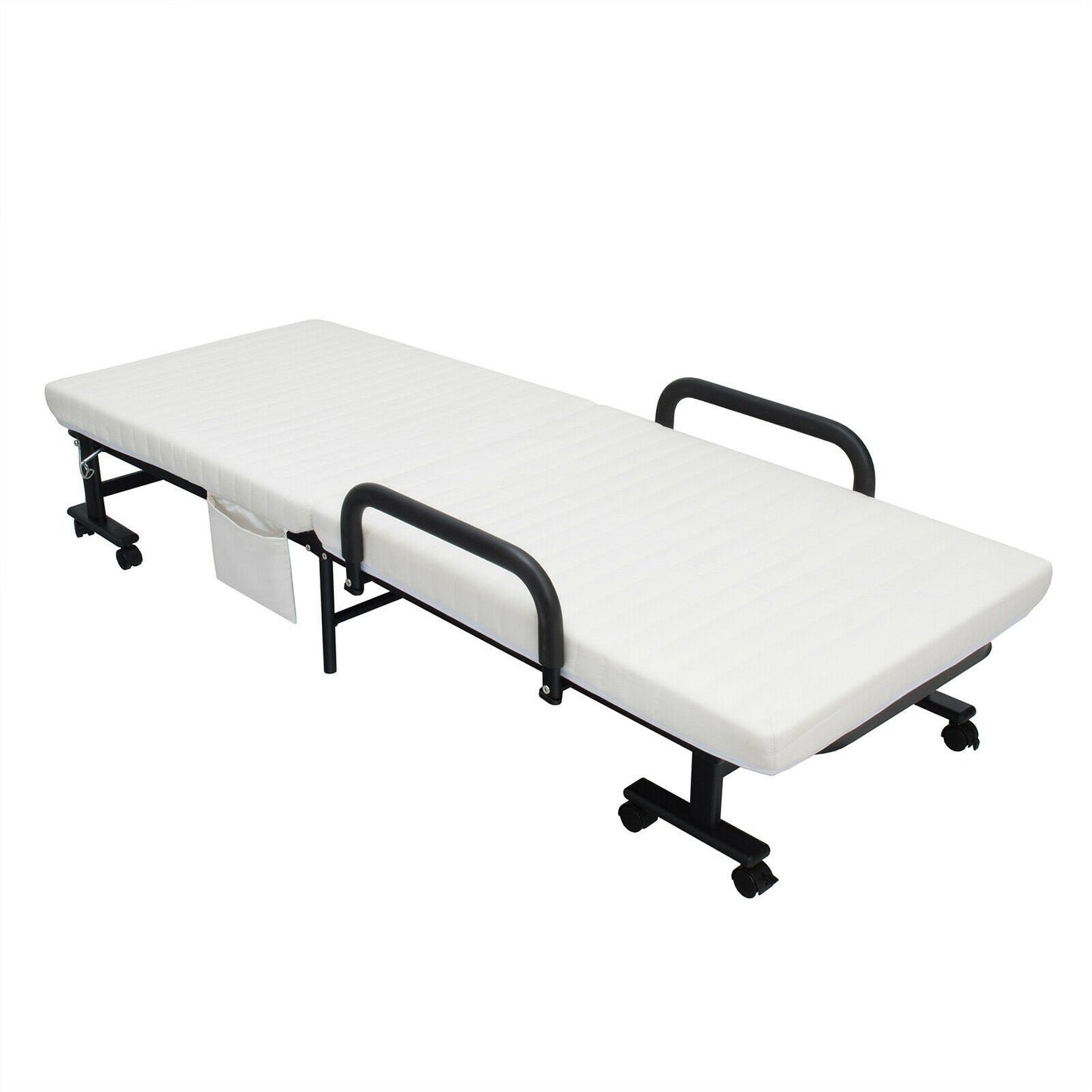 Folding Adjustable Guest Single Bed Lounge Portable with Wheels, White Folding Beds   at Gallery Canada