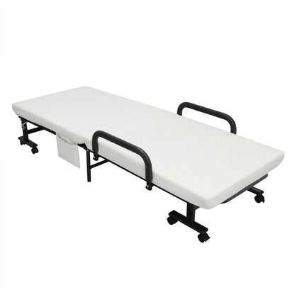 Folding Adjustable Guest Single Bed Lounge Portable with Wheels, White - Gallery Canada