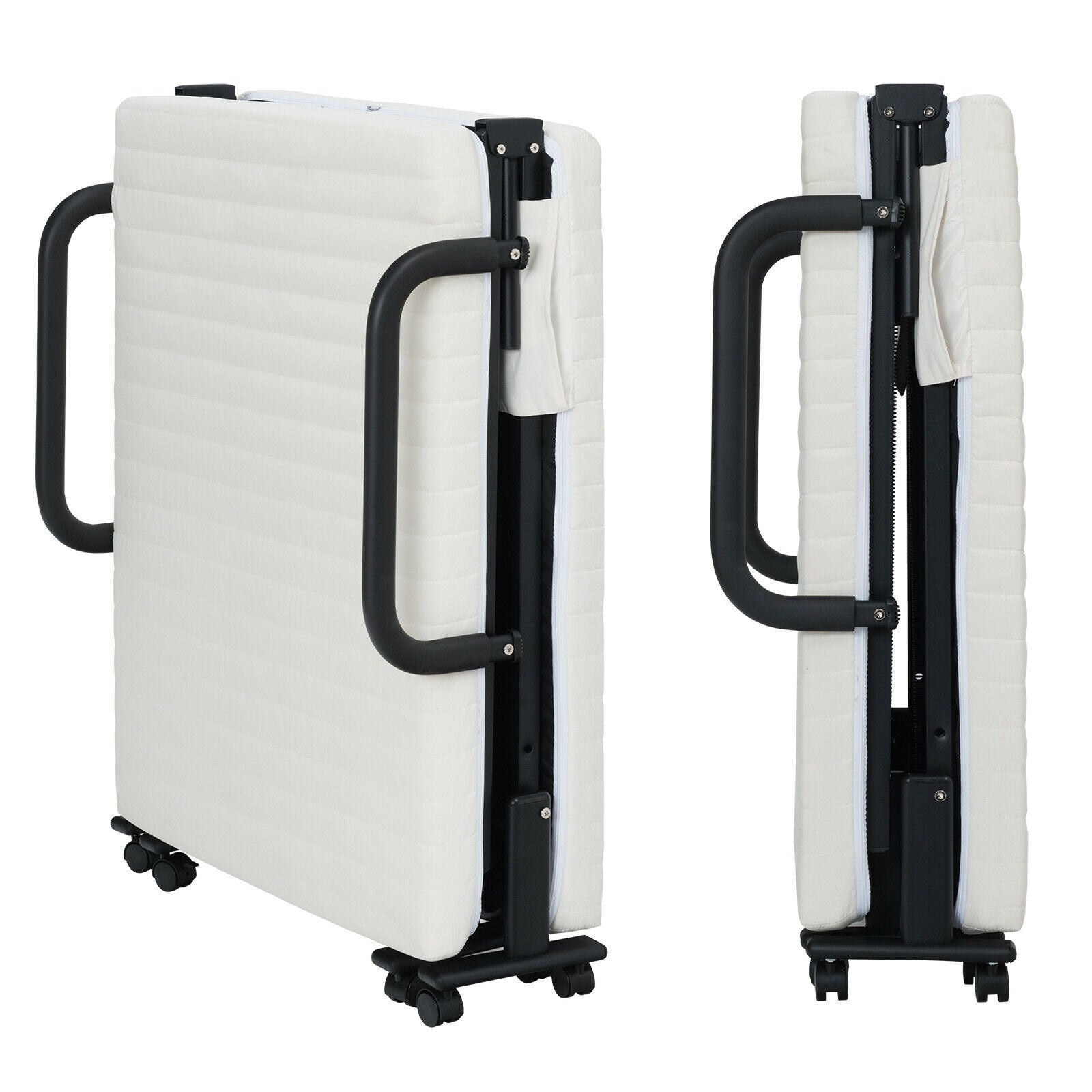 Folding Adjustable Guest Single Bed Lounge Portable with Wheels, White Folding Beds at Gallery Canada