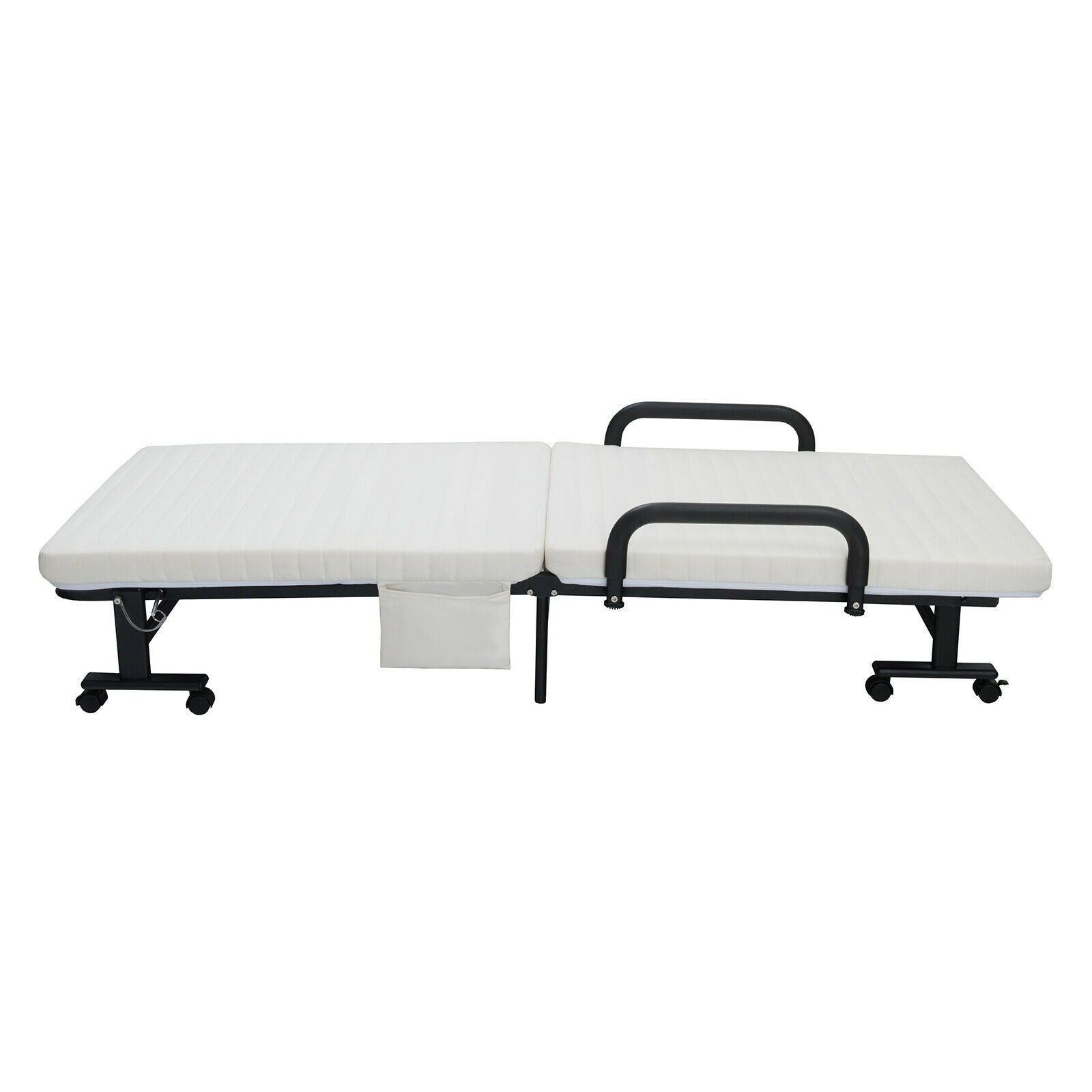 Folding Adjustable Guest Single Bed Lounge Portable with Wheels, White Folding Beds at Gallery Canada