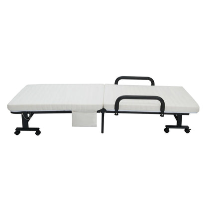 Folding Adjustable Guest Single Bed Lounge Portable with Wheels, White - Gallery Canada