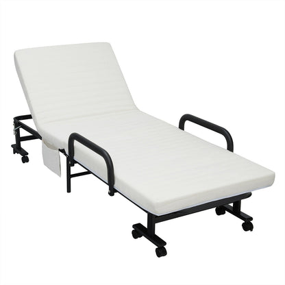 Folding Adjustable Guest Single Bed Lounge Portable with Wheels, White Folding Beds   at Gallery Canada