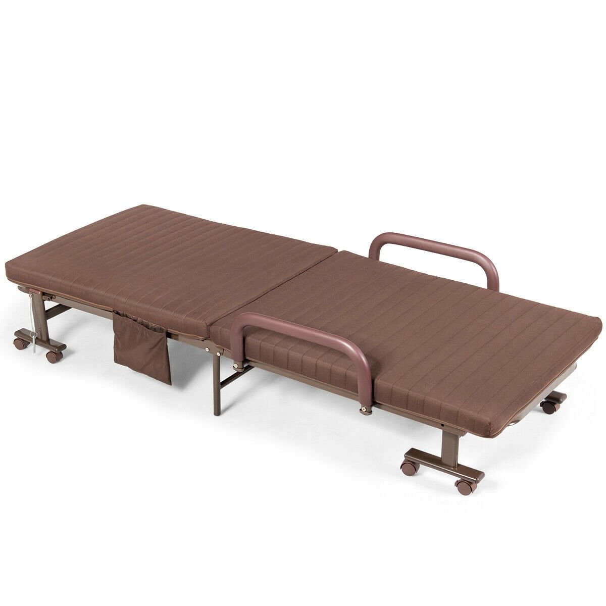 Adjustable Guest Single Bed Lounge Portable Wheels, Brown - Gallery Canada