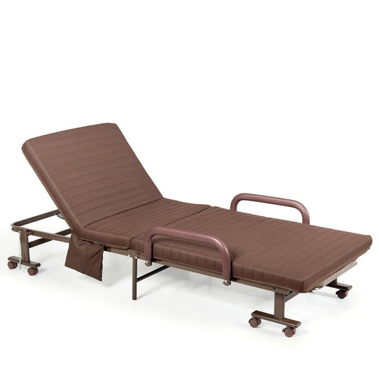 Adjustable Guest Single Bed Lounge Portable Wheels, Brown Folding Beds   at Gallery Canada