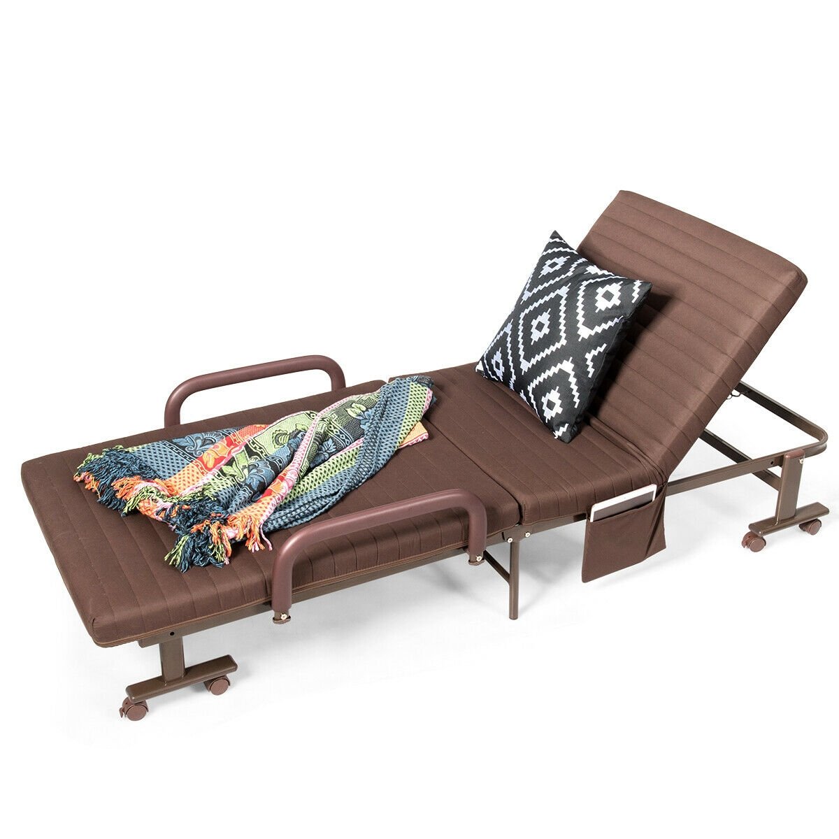 Adjustable Guest Single Bed Lounge Portable Wheels, Brown Folding Beds   at Gallery Canada