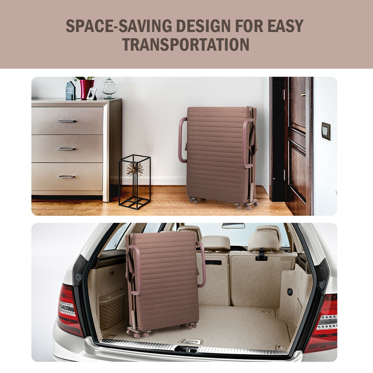 Adjustable Guest Single Bed Lounge Portable Wheels, Brown Folding Beds at Gallery Canada