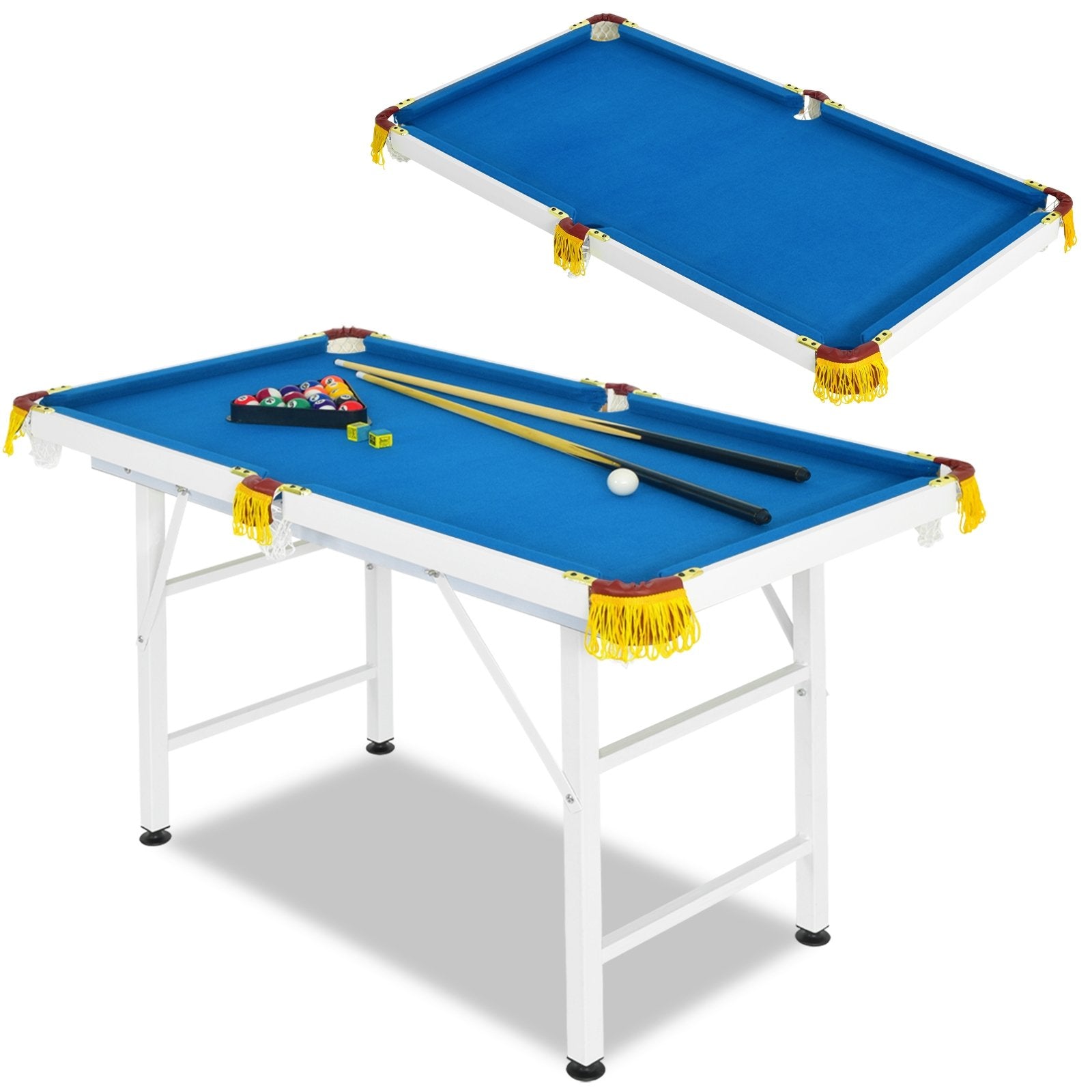 47 Inch Folding Billiard Table with Cues and Brush Chalk, Blue Game Room   at Gallery Canada