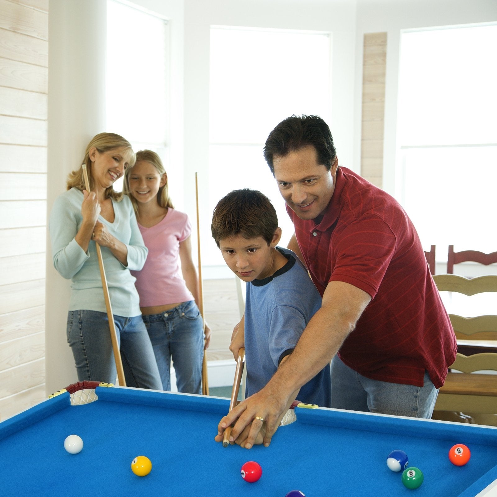 47 Inch Folding Billiard Table with Cues and Brush Chalk, Blue Game Room   at Gallery Canada