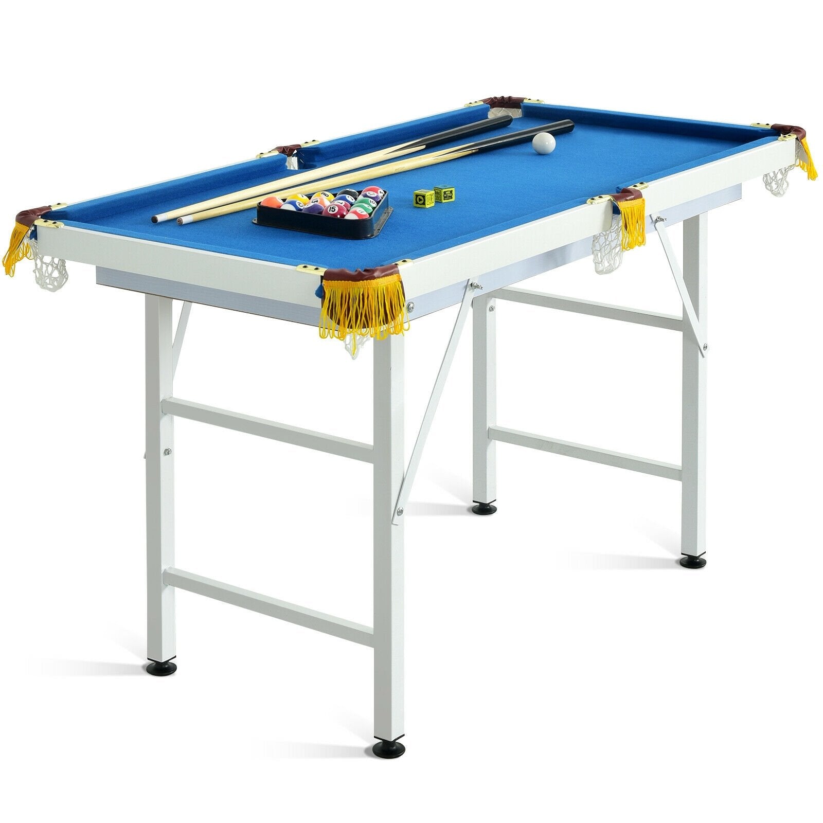 47 Inch Folding Billiard Table with Cues and Brush Chalk, Blue Game Room   at Gallery Canada