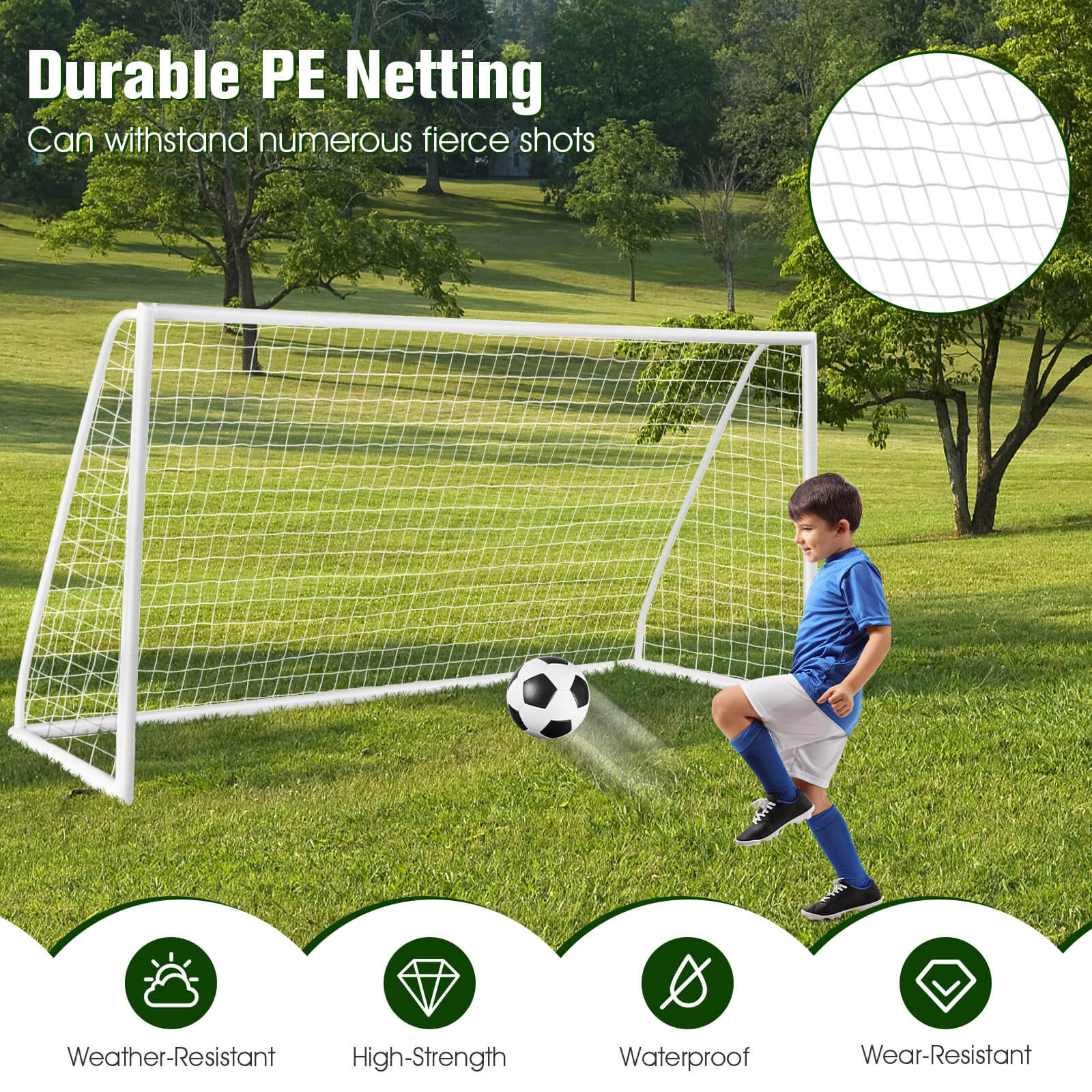 12 x 6 Feet Soccer Goal with Strong PVC Frame and High-Strength Netting, White Sport Equipments at Gallery Canada