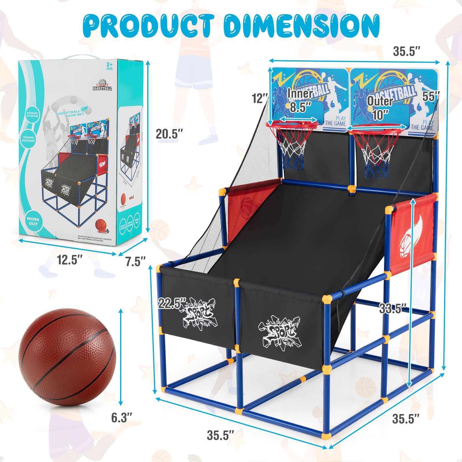 Kids Arcade Basketball Game Set with 4 Basketballs and Ball Pump, Multicolor Toy Sports   at Gallery Canada