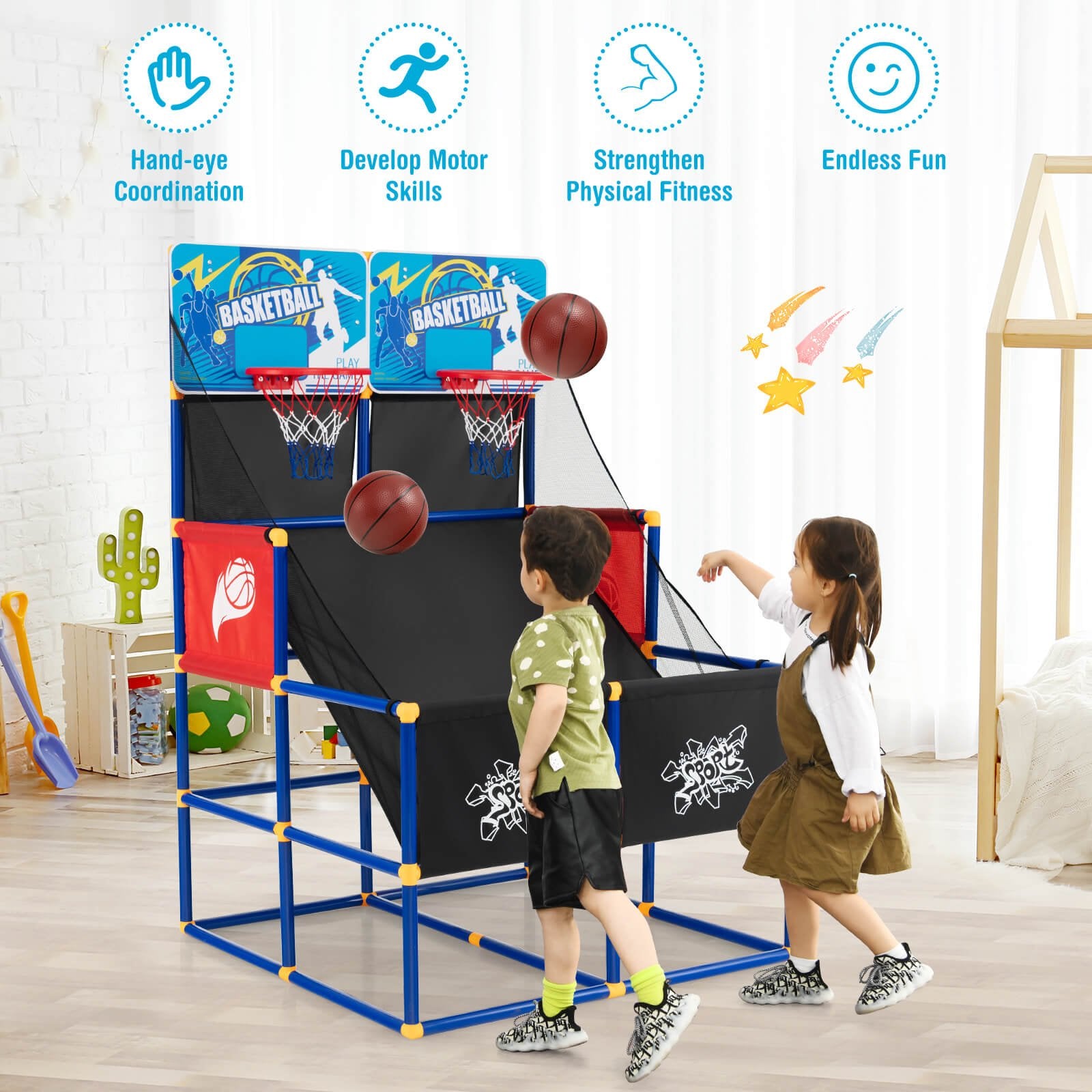 Kids Arcade Basketball Game Set with 4 Basketballs and Ball Pump, Multicolor Toy Sports   at Gallery Canada