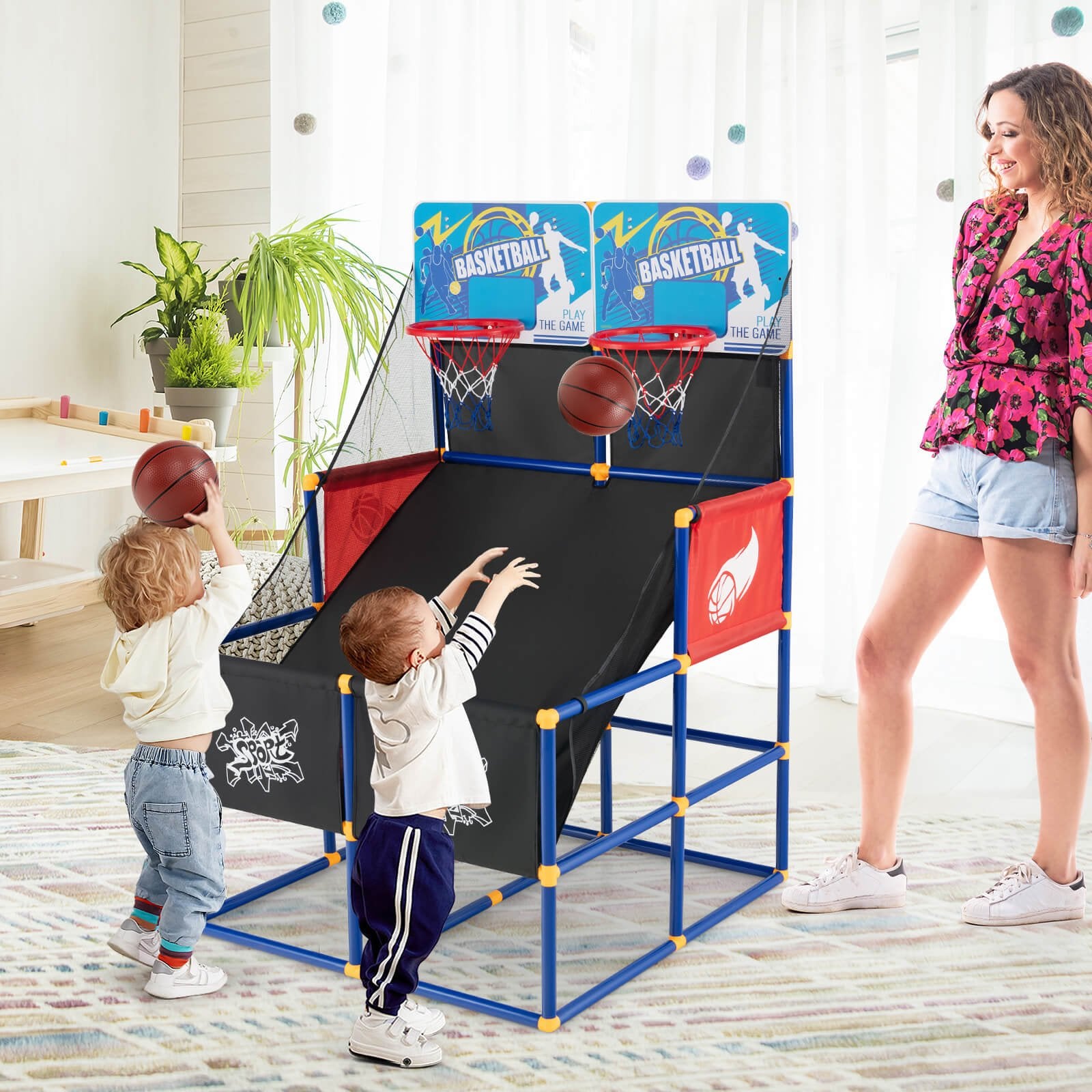 Kids Arcade Basketball Game Set with 4 Basketballs and Ball Pump, Multicolor Toy Sports   at Gallery Canada