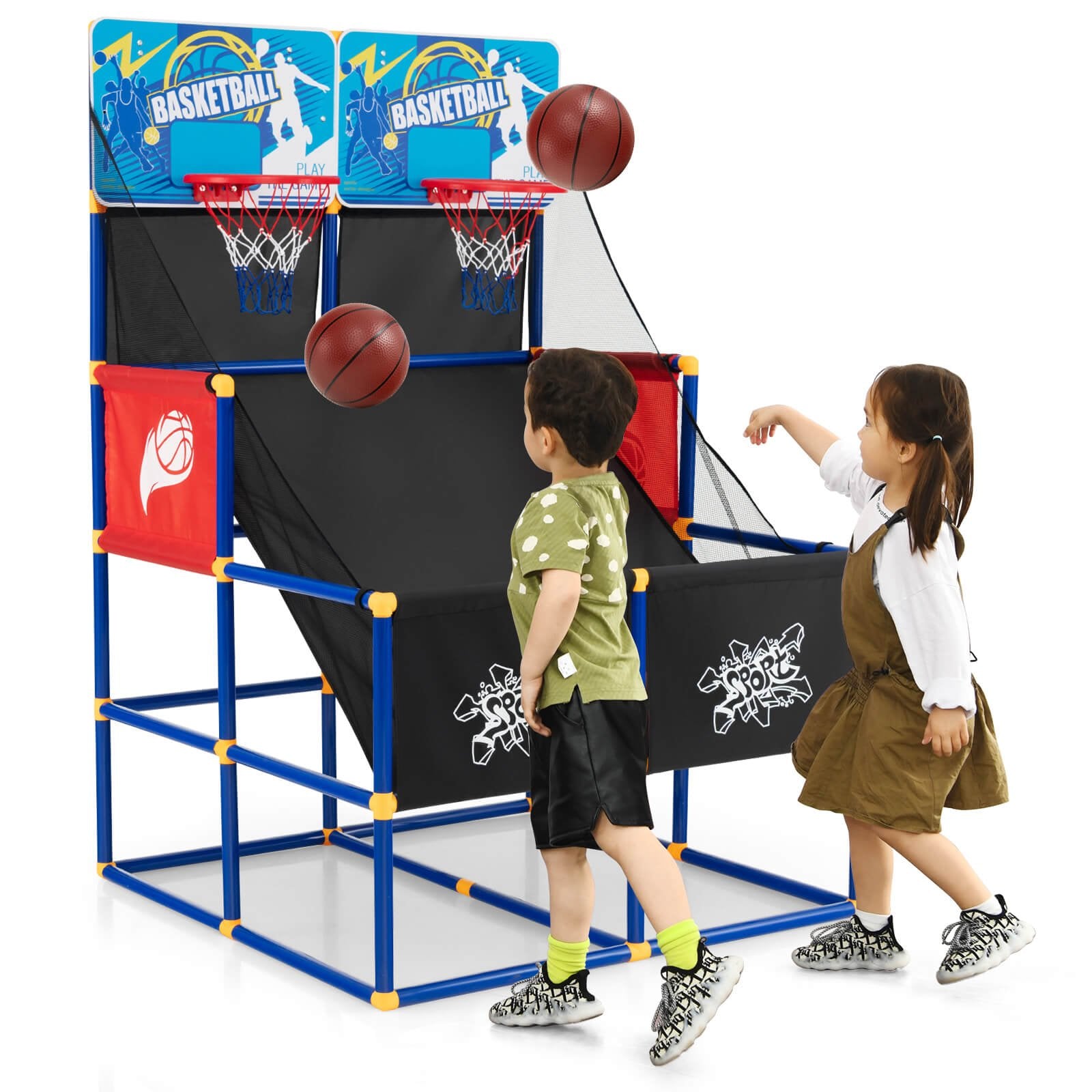 Kids Arcade Basketball Game Set with 4 Basketballs and Ball Pump, Multicolor Toy Sports   at Gallery Canada