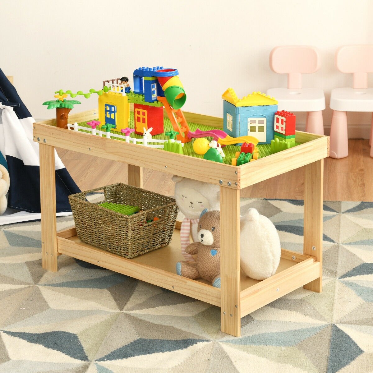 Solid Multifunctional Wood Kids Activity Play Table, Natural - Gallery Canada