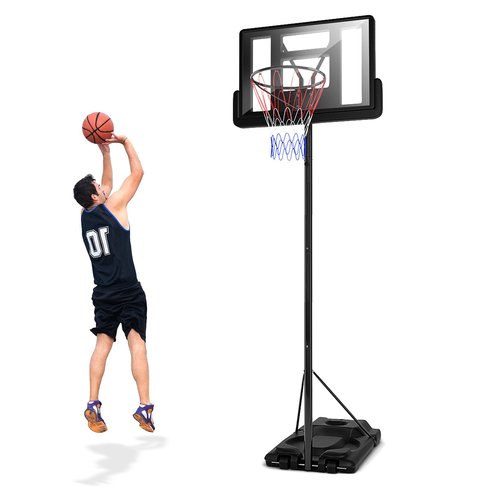 Height Adjustable Portable Shatterproof Backboard Basketball Hoop with 2 Nets, Black Sport Equipments   at Gallery Canada