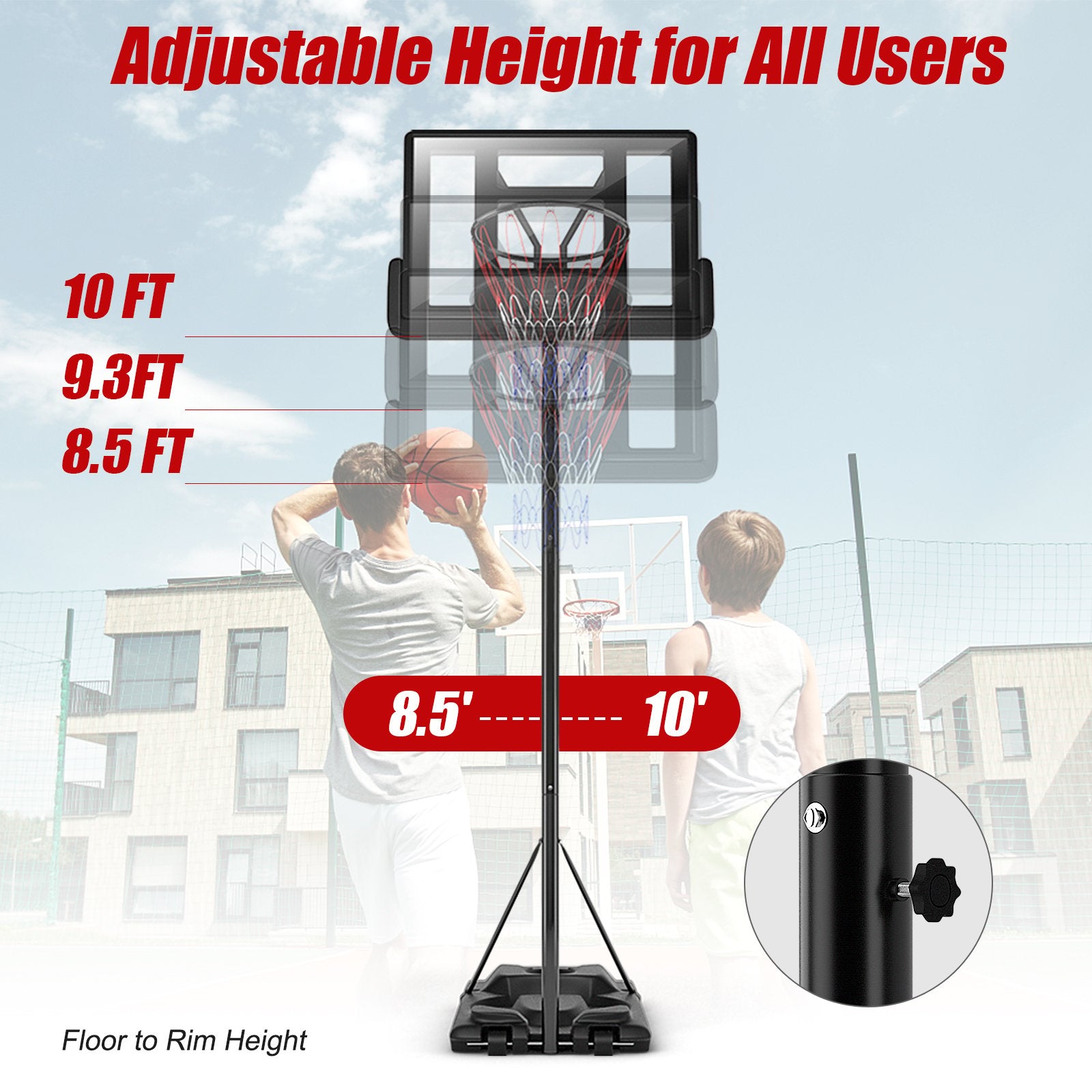 Height Adjustable Portable Shatterproof Backboard Basketball Hoop with 2 Nets, Black Sport Equipments   at Gallery Canada