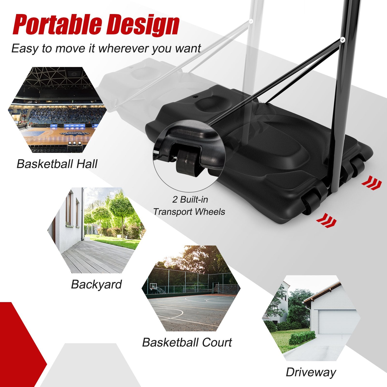 Height Adjustable Portable Shatterproof Backboard Basketball Hoop with 2 Nets, Black Sport Equipments   at Gallery Canada