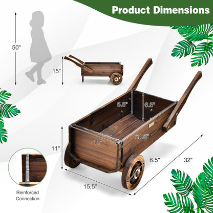 Wooden Wagon Planter Box with Wheels Handles and Drainage Hole, Rustic Brown Raised Garden Beds   at Gallery Canada