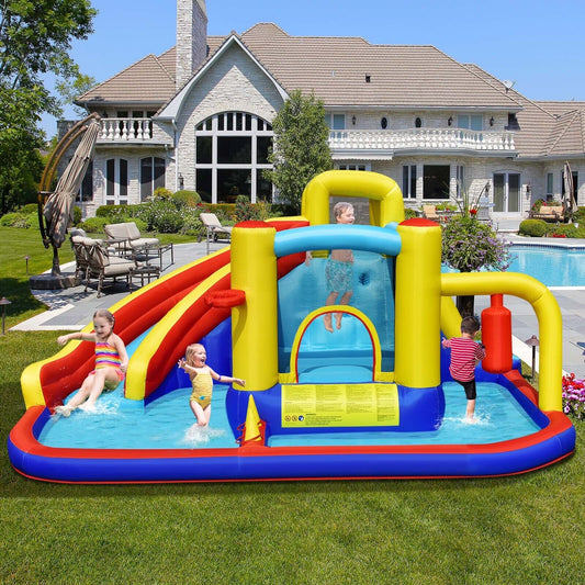 7-in-1 Inflatable Water Slide with 735W Air Blower and Splash Pool - Gallery Canada