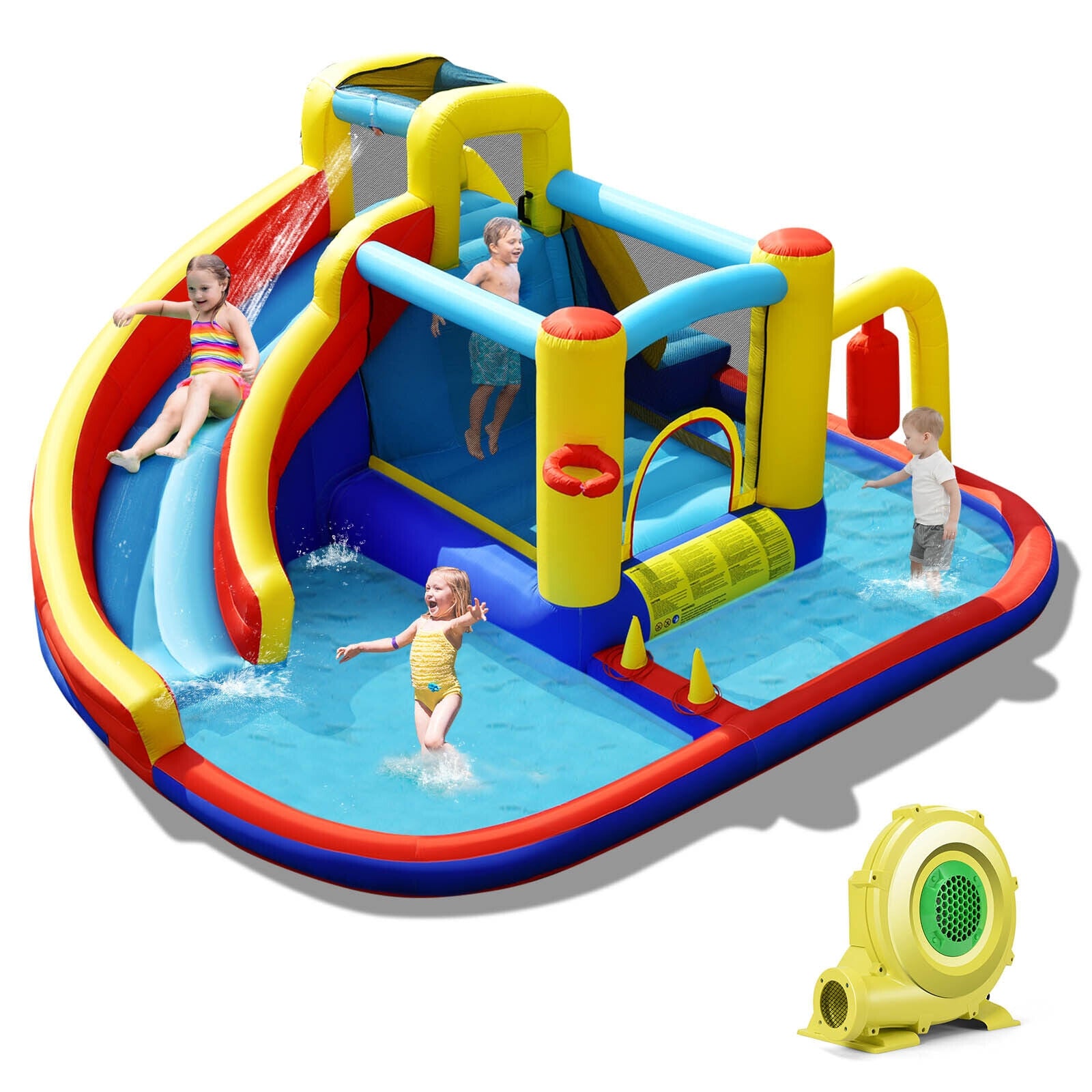 7-in-1 Inflatable Water Slide with 735W Air Blower and Splash Pool Bounce House at Gallery Canada