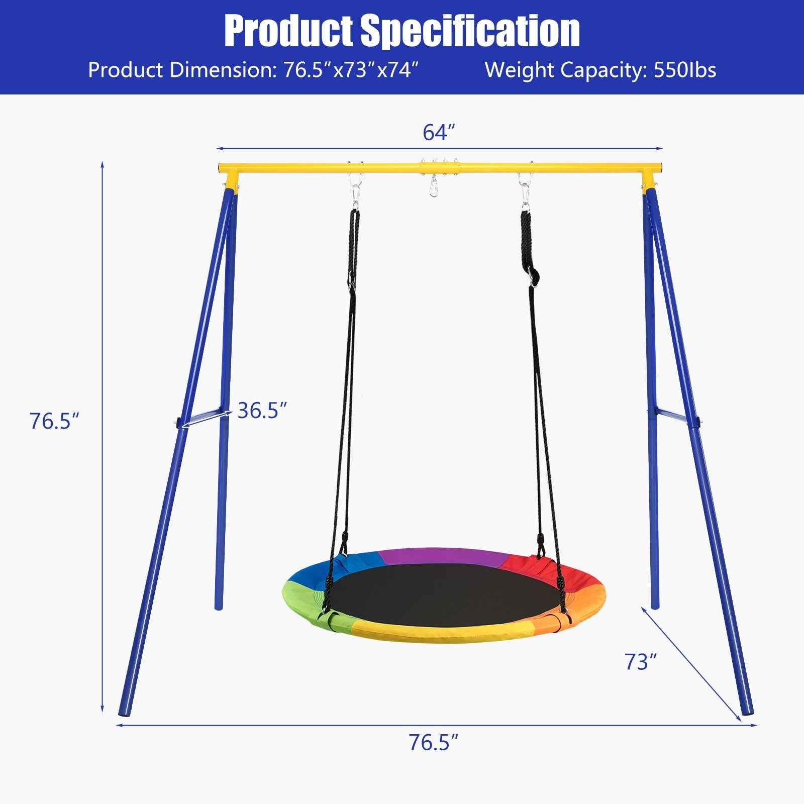 Extra Large Heavy Duty A-Frame Steel Swing Stand, Blue Swing & Playsets   at Gallery Canada