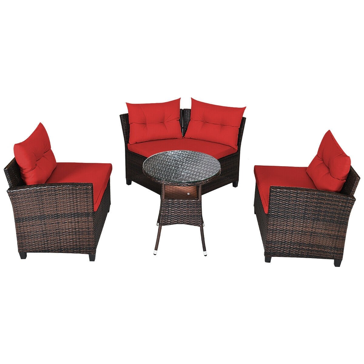 4 Pieces Outdoor Cushioned Rattan Furniture Set, Red Outdoor Sectionals   at Gallery Canada