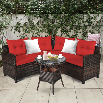 4 Pieces Outdoor Cushioned Rattan Furniture Set, Red - Gallery Canada