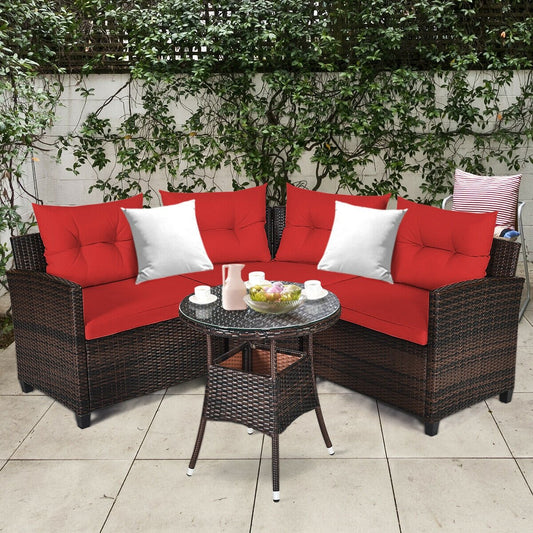 4 Pieces Outdoor Cushioned Rattan Furniture Set, Red Outdoor Sectionals   at Gallery Canada