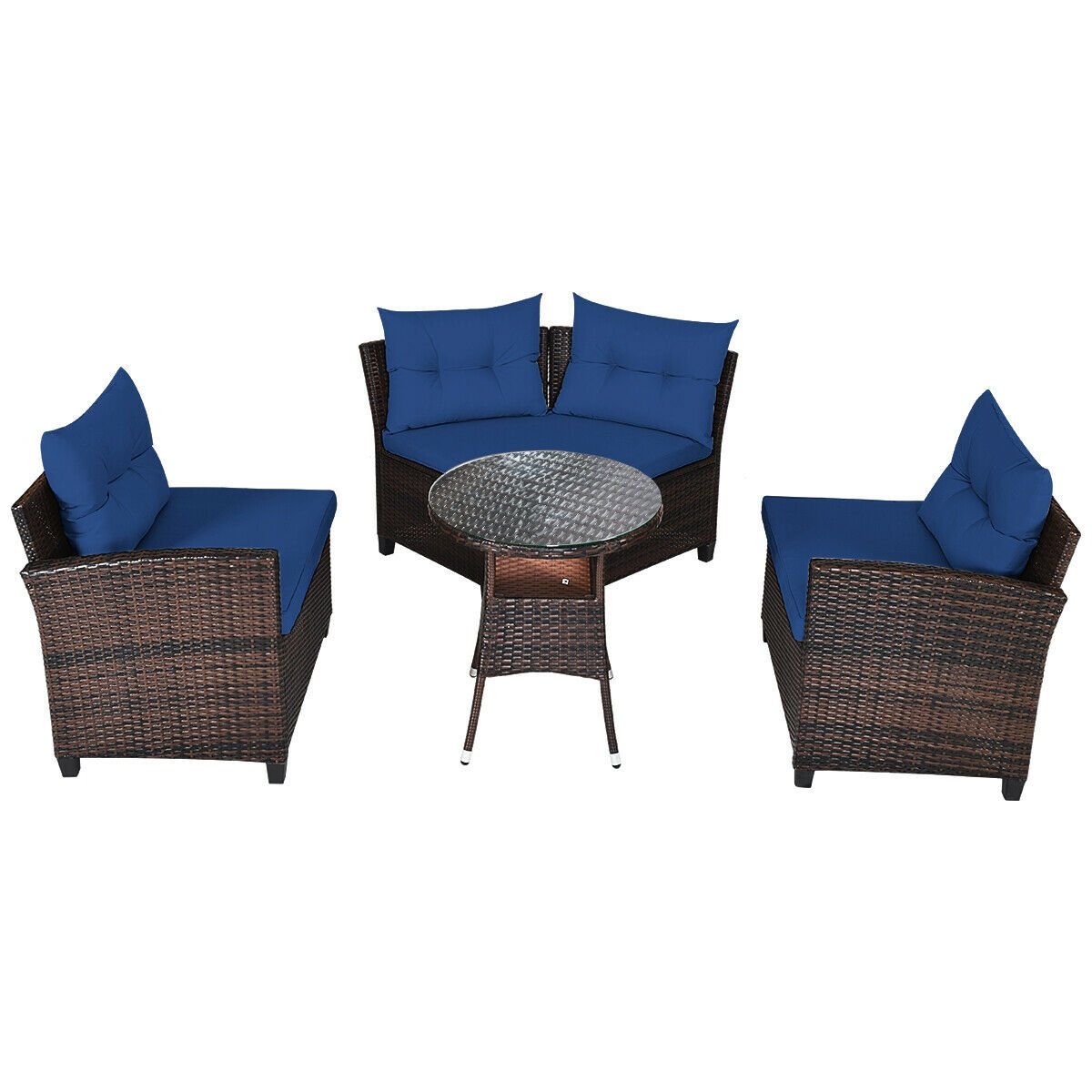 4 Pieces Outdoor Cushioned Rattan Furniture Set, Navy Outdoor Sectionals   at Gallery Canada