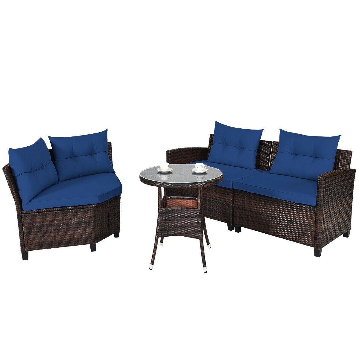 4 Pieces Outdoor Cushioned Rattan Furniture Set, Navy Outdoor Sectionals   at Gallery Canada