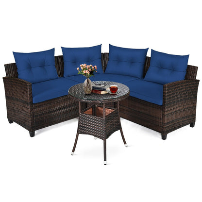 4 Pieces Outdoor Cushioned Rattan Furniture Set, Navy Outdoor Sectionals   at Gallery Canada