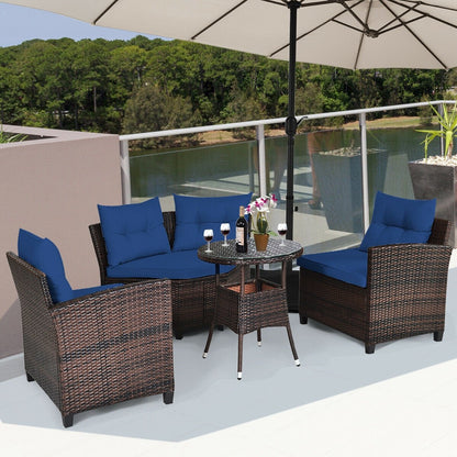 4 Pieces Outdoor Cushioned Rattan Furniture Set, Navy Outdoor Sectionals   at Gallery Canada