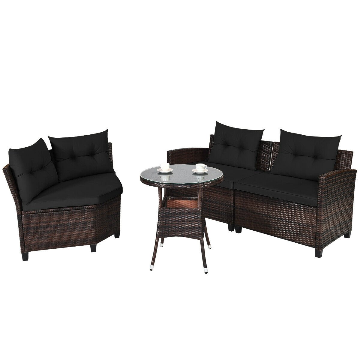 4 Pieces Outdoor Cushioned Rattan Furniture Set, Black Outdoor Sectionals   at Gallery Canada