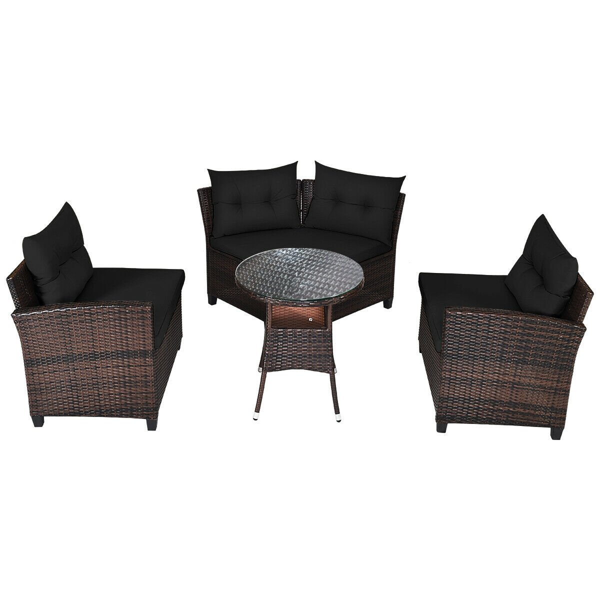 4 Pieces Outdoor Cushioned Rattan Furniture Set, Black Outdoor Sectionals   at Gallery Canada