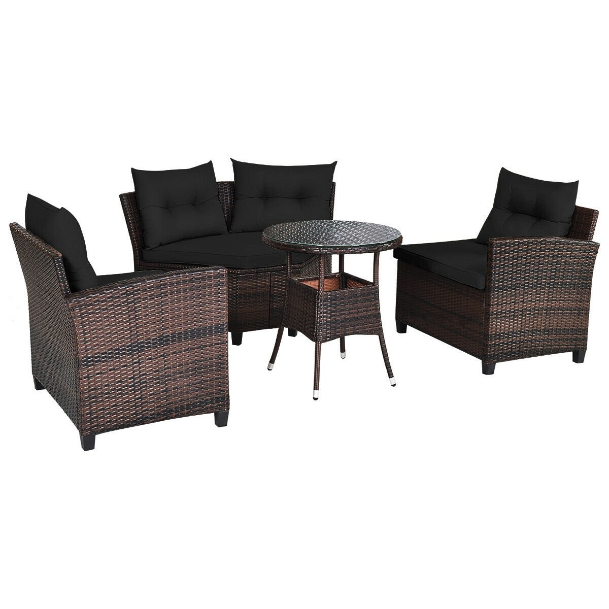 4 Pieces Outdoor Cushioned Rattan Furniture Set, Black Outdoor Sectionals   at Gallery Canada