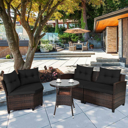 4 Pieces Outdoor Cushioned Rattan Furniture Set, Black Outdoor Sectionals   at Gallery Canada