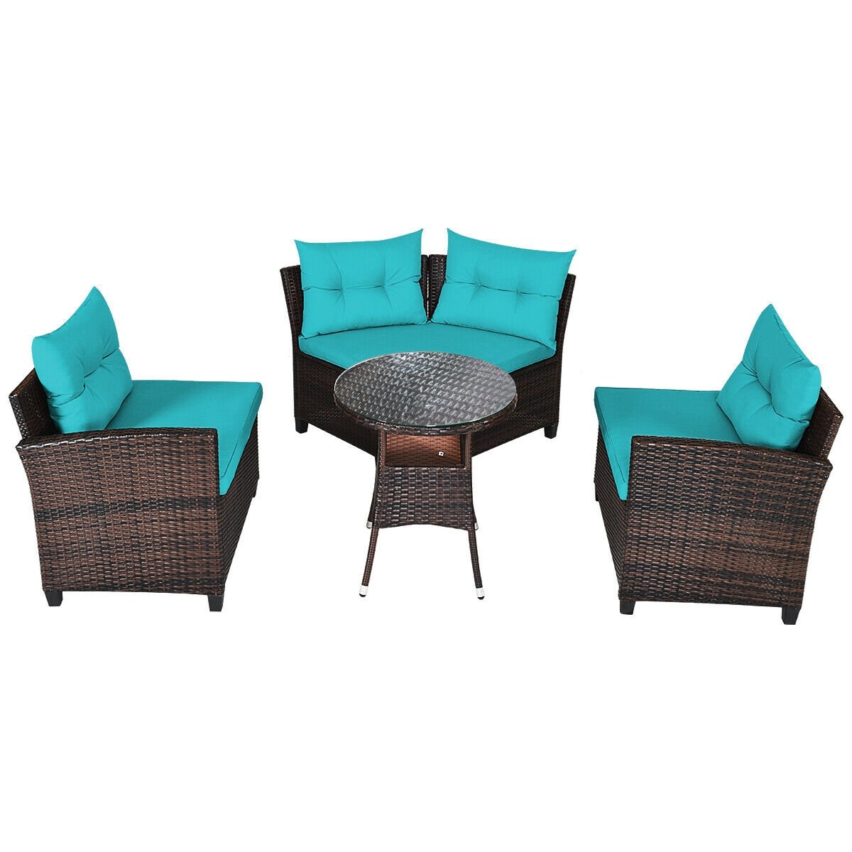 4Pcs Outdoor Cushioned Rattan Furniture Set, Turquoise Outdoor Sectionals   at Gallery Canada