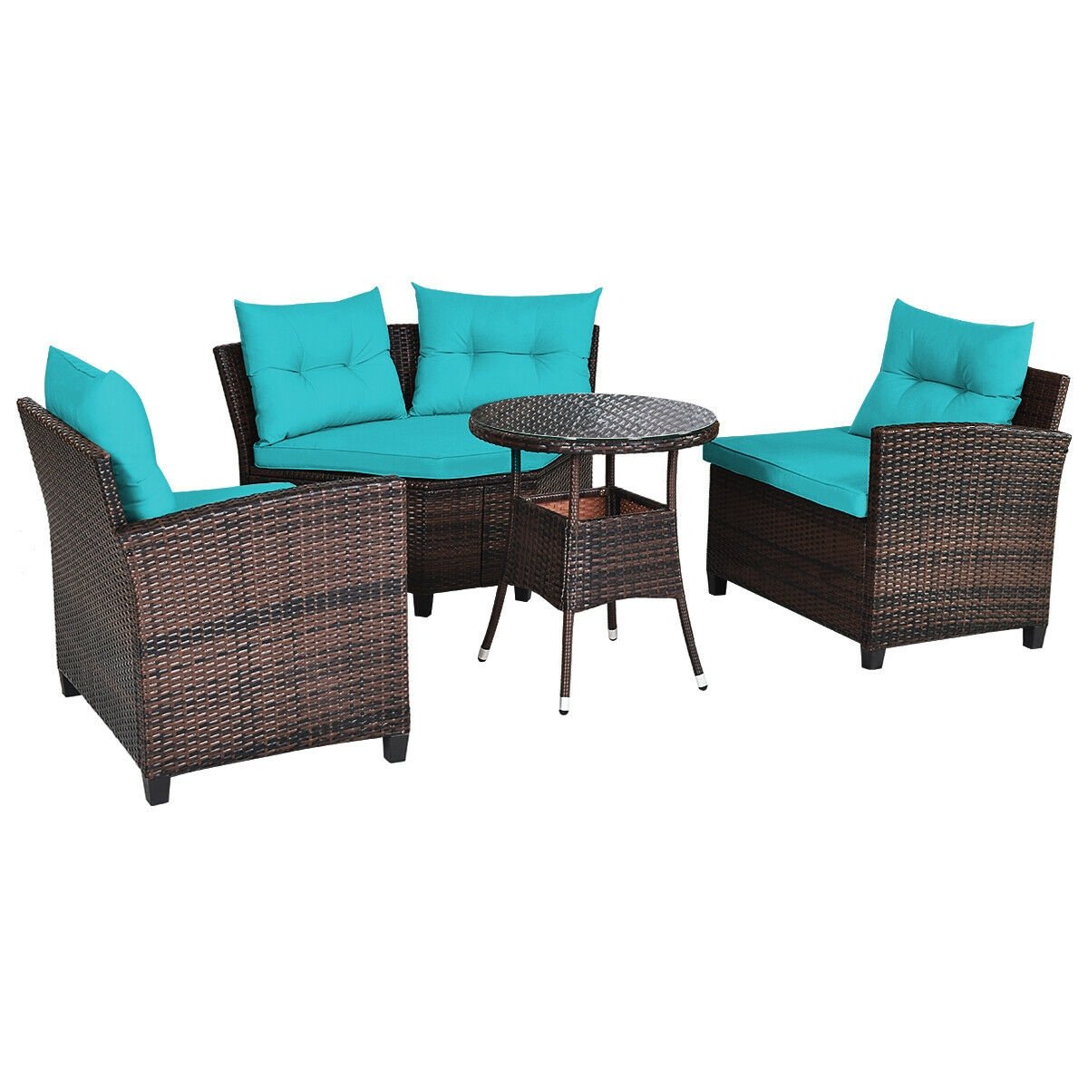 4Pcs Outdoor Cushioned Rattan Furniture Set, Turquoise Outdoor Sectionals   at Gallery Canada