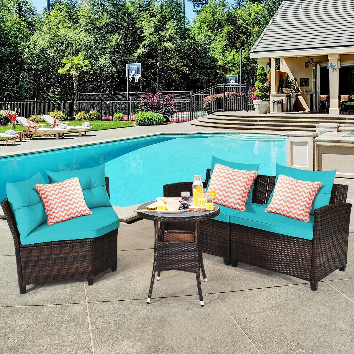 4Pcs Outdoor Cushioned Rattan Furniture Set, Turquoise Outdoor Sectionals   at Gallery Canada