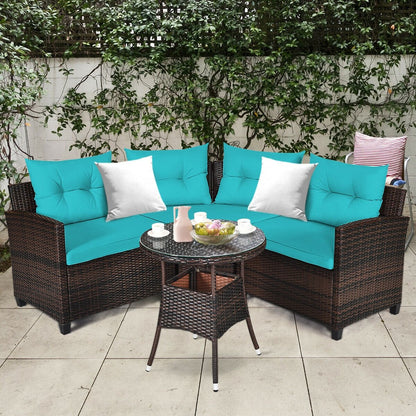 4Pcs Outdoor Cushioned Rattan Furniture Set, Turquoise Outdoor Sectionals   at Gallery Canada