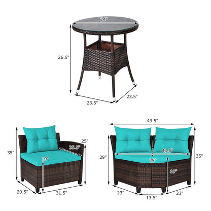 4Pcs Outdoor Cushioned Rattan Furniture Set, Turquoise Outdoor Sectionals   at Gallery Canada