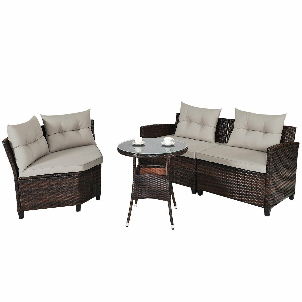 4 Pieces Outdoor Cushioned Rattan Furniture Set, Brown Outdoor Sectionals   at Gallery Canada