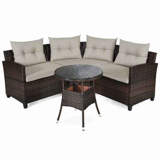 4 Pieces Outdoor Cushioned Rattan Furniture Set, Brown Outdoor Sectionals   at Gallery Canada