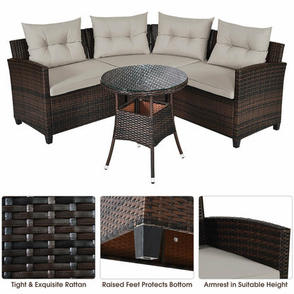 4 Pieces Outdoor Cushioned Rattan Furniture Set, Brown Outdoor Sectionals   at Gallery Canada