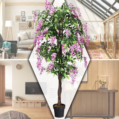 6-Feet Artificial Wisteria Silk Indoor-Outdoor Tree , Green Faux Plants   at Gallery Canada